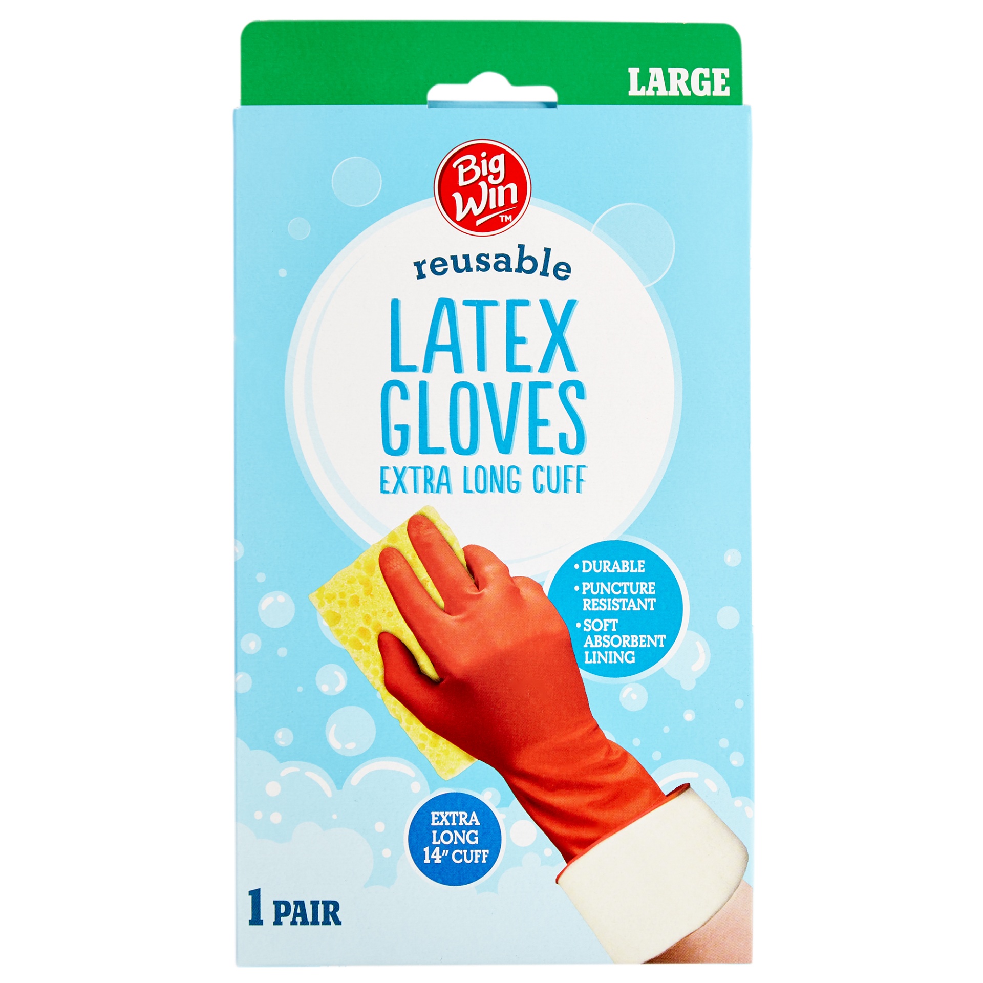 slide 1 of 1, Big Win Latex Gloves, 14 in Long Cuff, Large, 1 pair