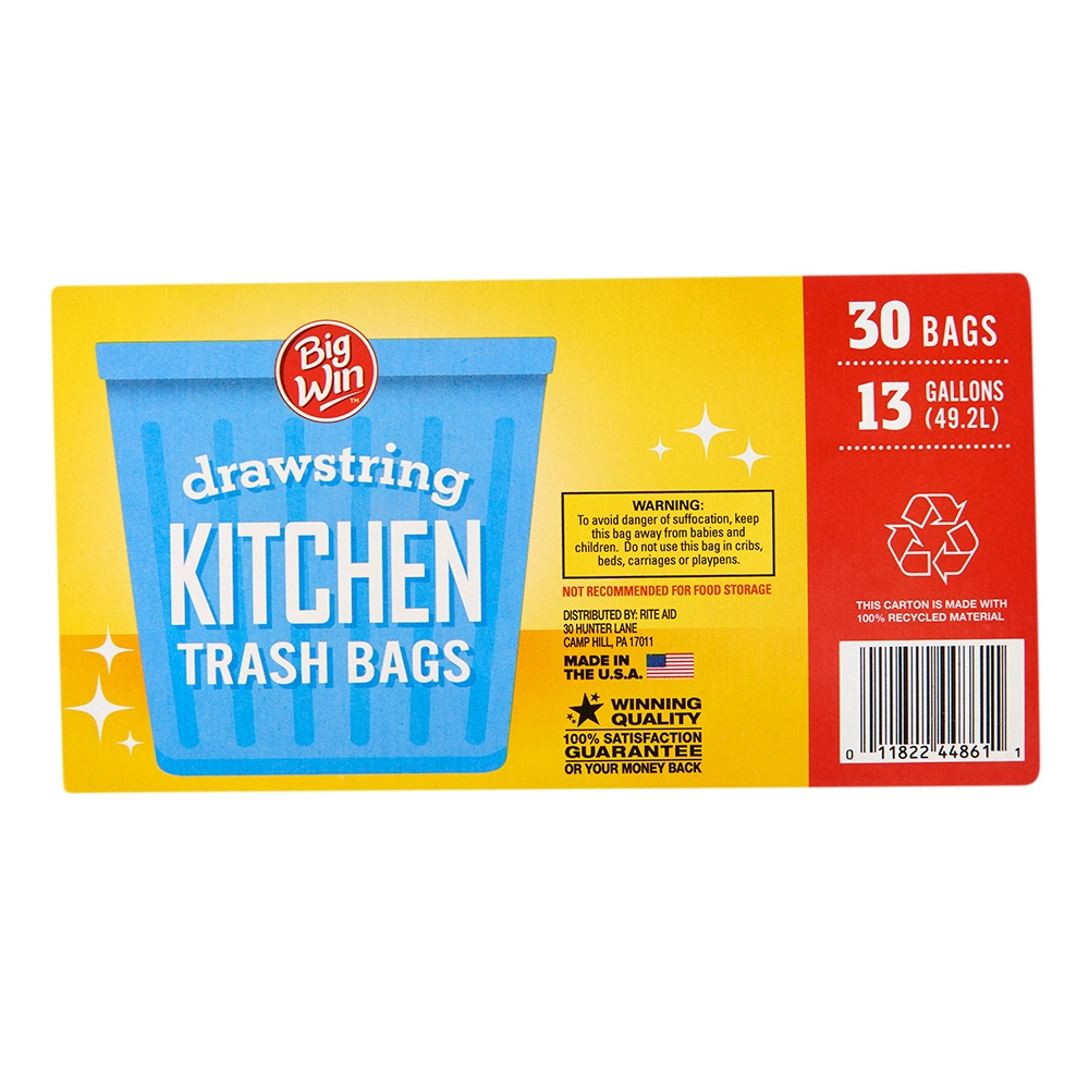 slide 2 of 2, Big Win Draw String Kitchen Bags, 13 gal, 30 ct