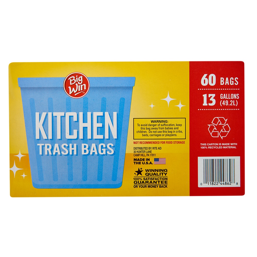 slide 2 of 2, Big Win Kitchen Trash Bags, 13 gal, 60 ct