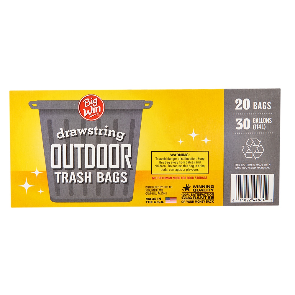 slide 2 of 2, Big Win Drawstring Outdoor Trash Bags, 30 gal, 20 ct