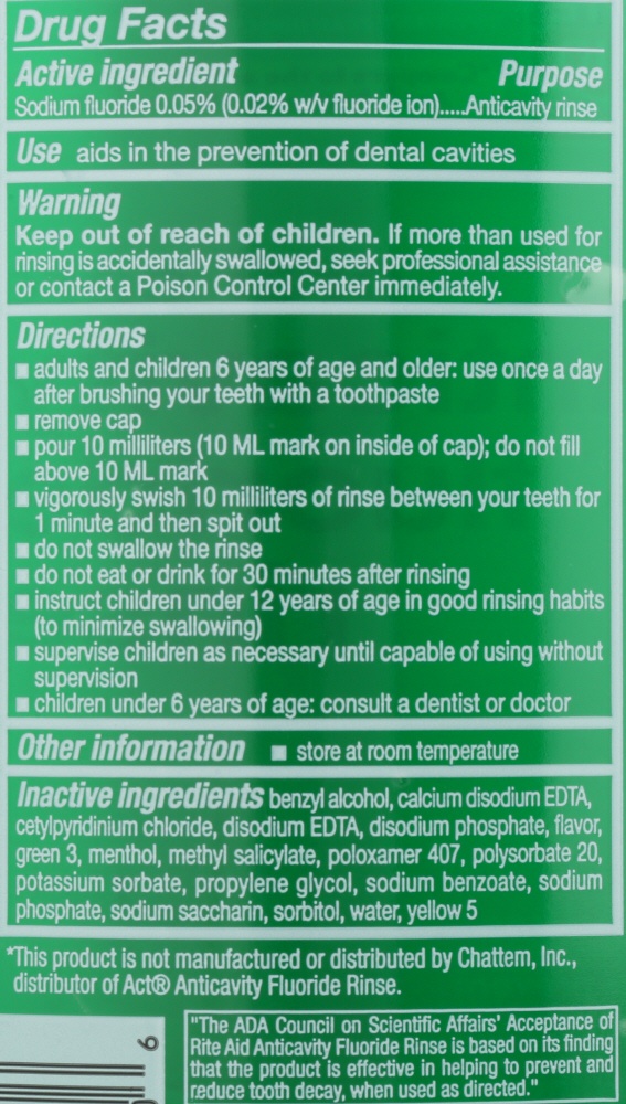 slide 2 of 2, Rite Aid Oral Care Anticavity Fluoride Rinse, Mint, 18 fl oz