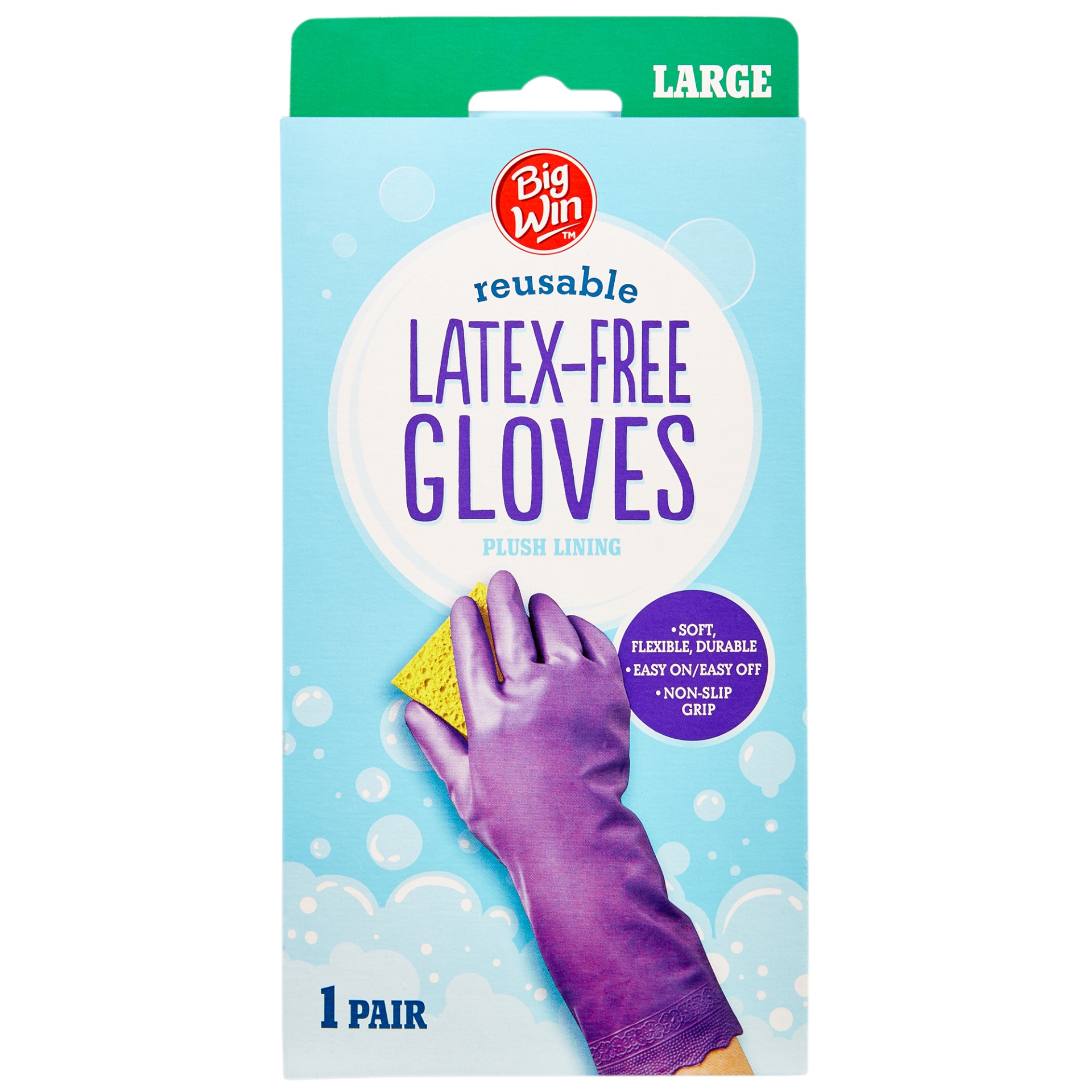 slide 1 of 1, Big Win Latex Free Gloves, Large, 1 pair
