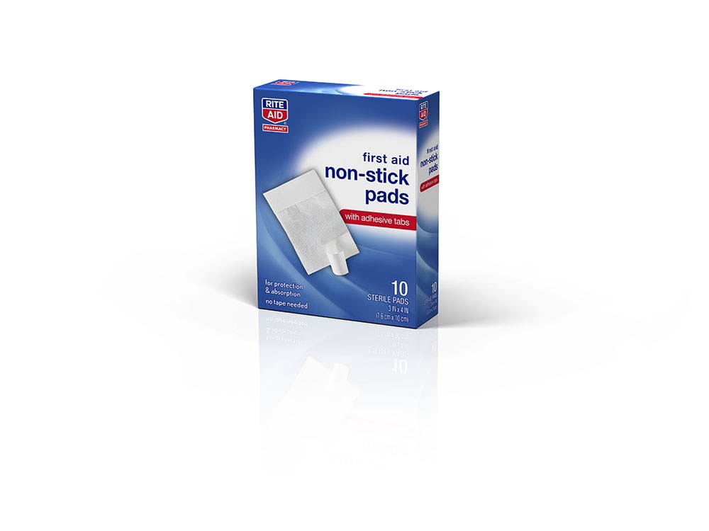 slide 2 of 3, Rite Aid 3x4 Non-Stick Pads with Adhesive Tabs, 10 ct