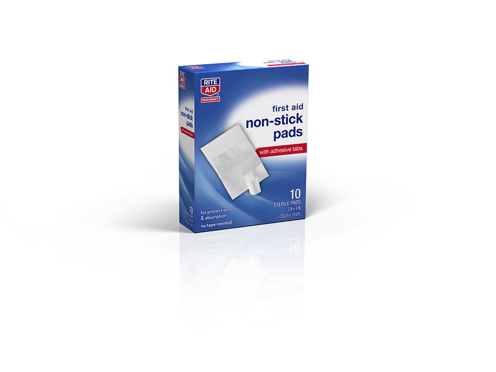 slide 3 of 3, Rite Aid 3x4 Non-Stick Pads with Adhesive Tabs, 10 ct