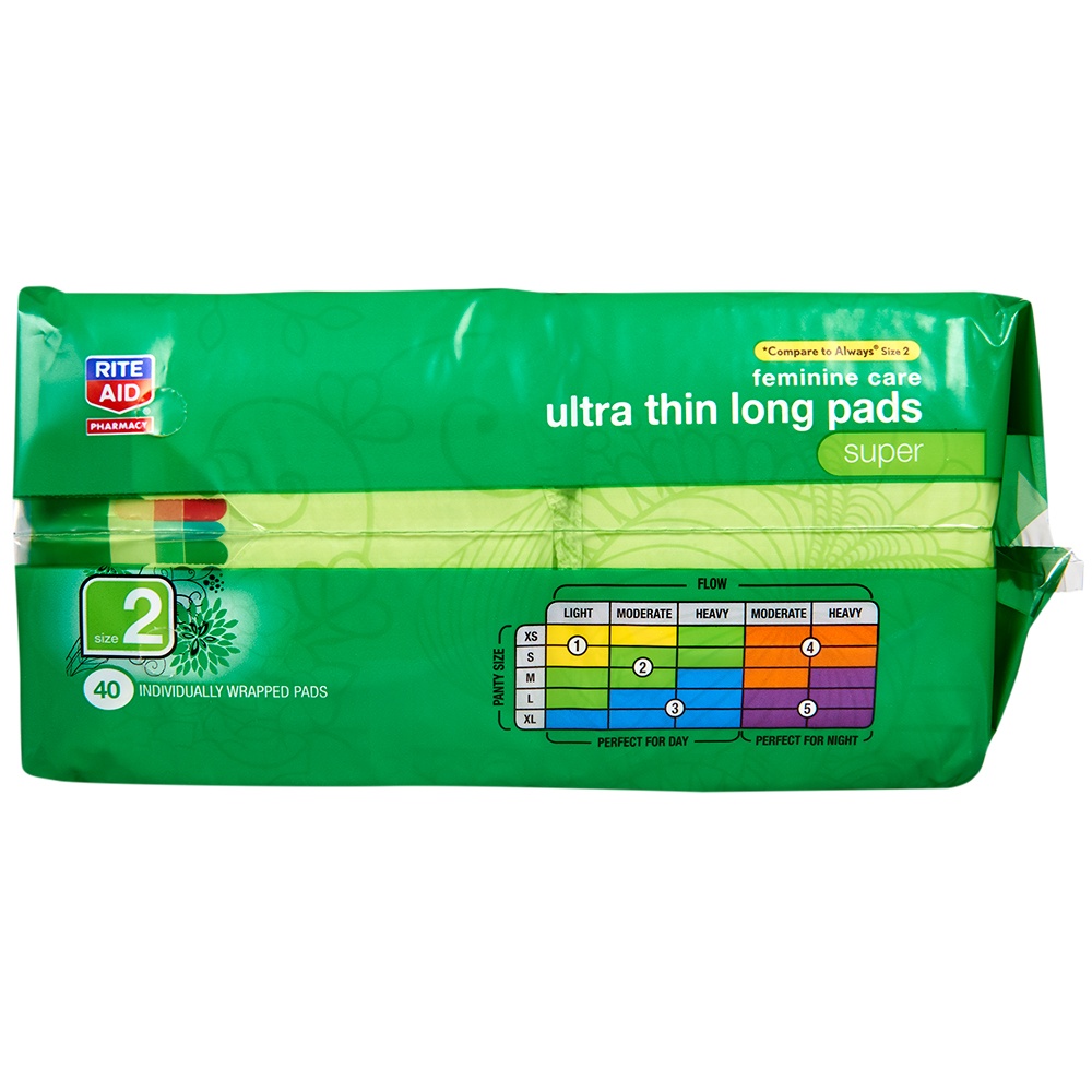 slide 3 of 3, Rite Aid Long Ultra Thin Pads with Wings, Super, 40 ct