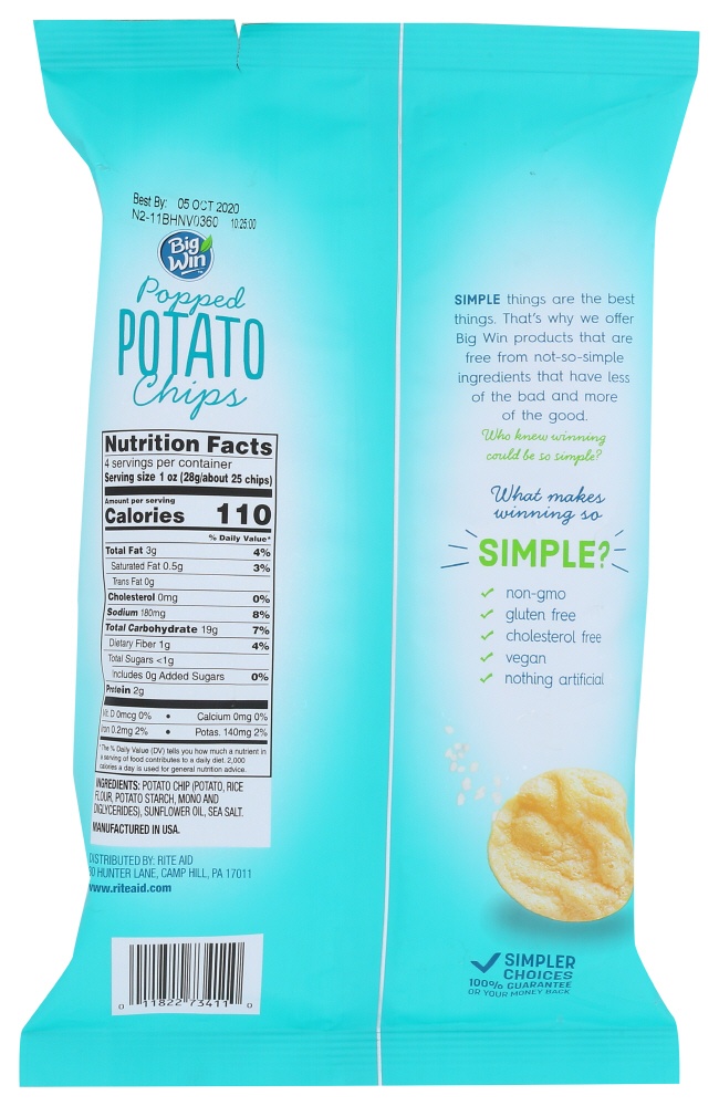 slide 2 of 4, Big Win Popped Potato Chips, Sea Salt, 4 oz