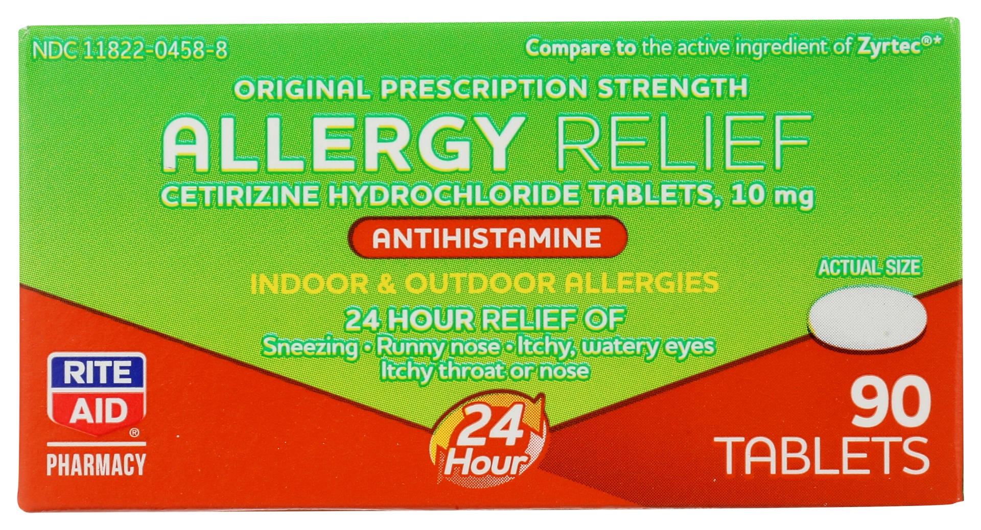 slide 1 of 2, Rite Aid Cetirizine 24 Hour Allergy Relief Tablets, 10mg, 90 ct