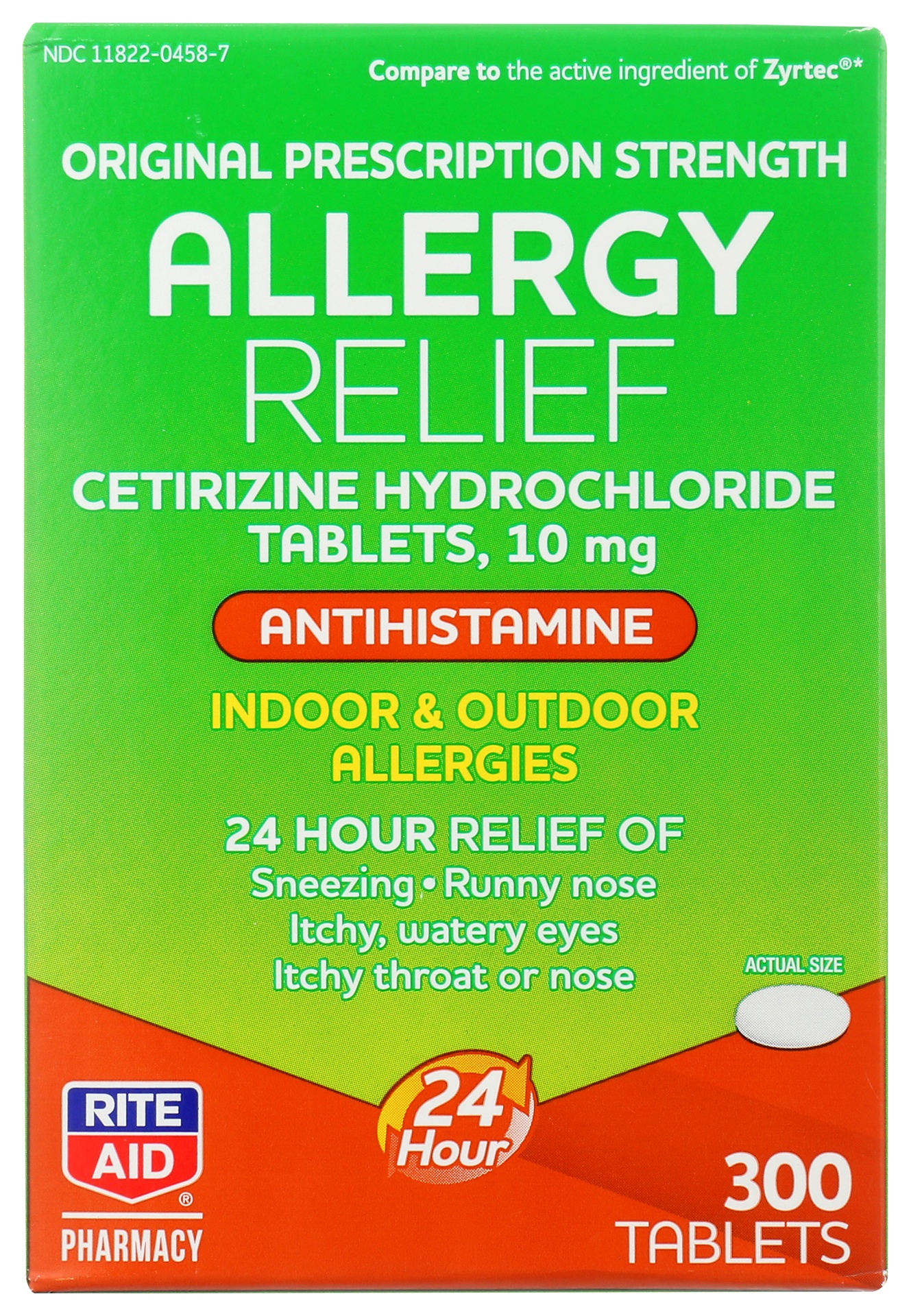 slide 1 of 3, Rite Aid Cetirizine 24 Hour Allergy Relief Tablets, 10mg, 300 ct