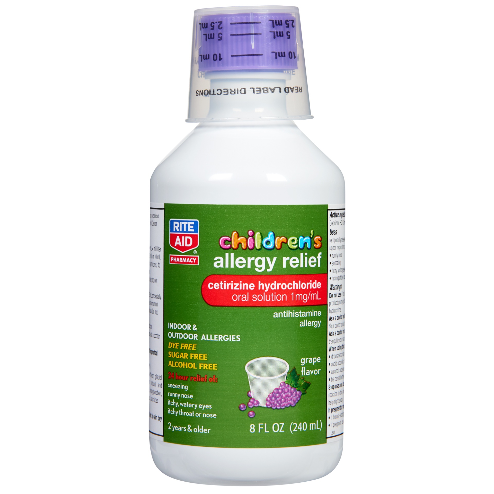 slide 4 of 4, Rite Aid Children's Allergy Relief with Cetirizine, Grape Flavor, 1 mg, 8 fl oz