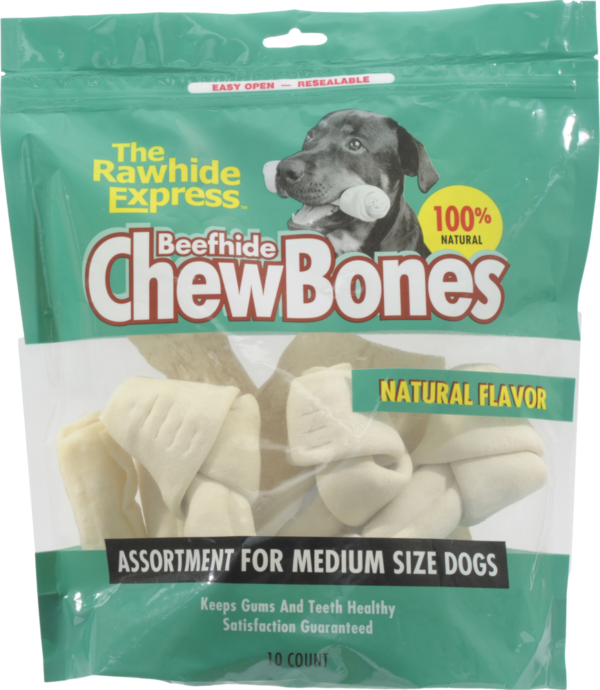 slide 1 of 1, The Rawhide Express Natural Flavor Rawhide Chew Bones for Medium Size Dogs, 10 ct