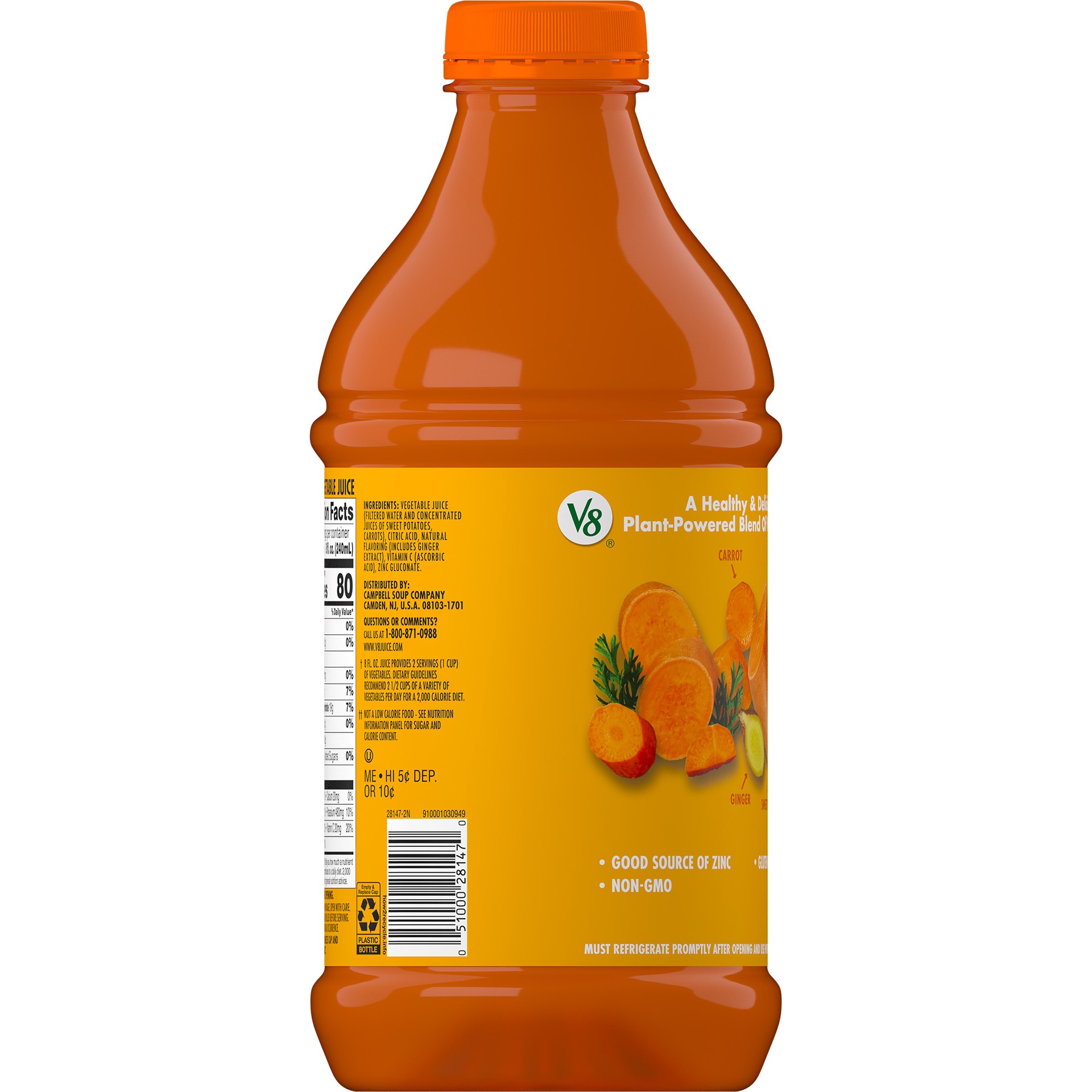 slide 2 of 5, V8 Juice, Carrot Ginger, Plant-Based Drink Bottle, 46 oz