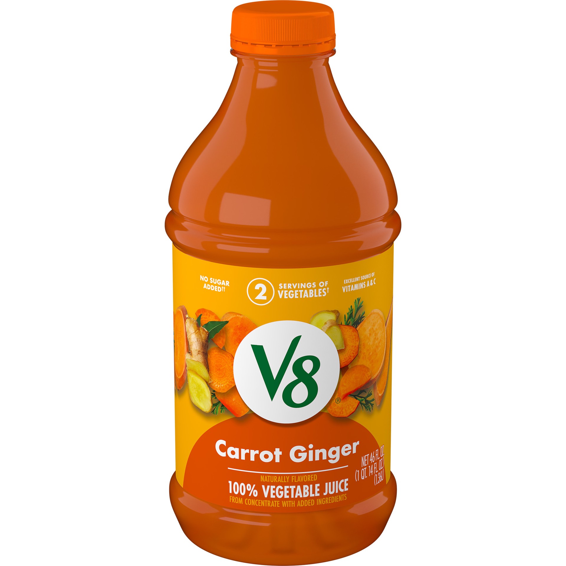 slide 1 of 5, V8 Juice, Carrot Ginger, Plant-Based Drink Bottle, 46 oz