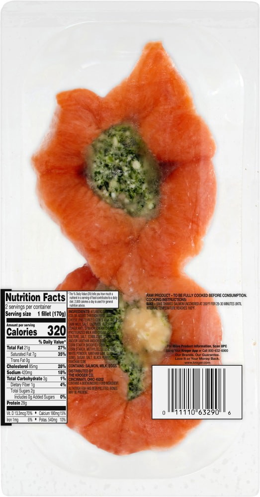 slide 2 of 2, Kroger® Spinach & Feta Cheese Stuffed Atlantic Salmon Portions, 12 oz