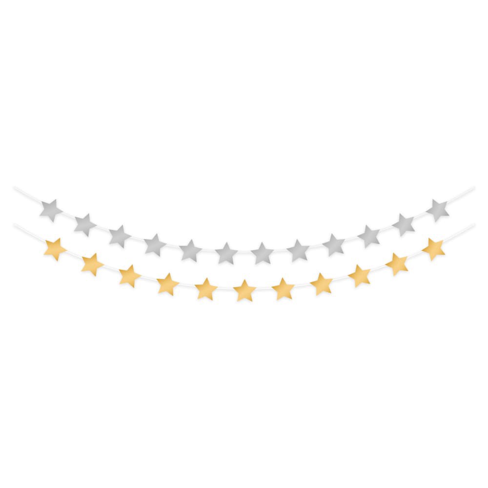 slide 2 of 2, American Greetings 7 Foot Party Banner - Silver and Orange Stars, 1 ct