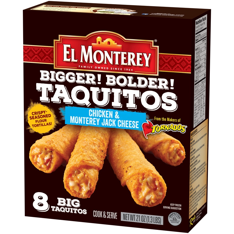 slide 2 of 4, El Monterey Bigger! Bolder! Chicken, & Monterey Jack Cheese Taquitos, 8 ct; 21 oz