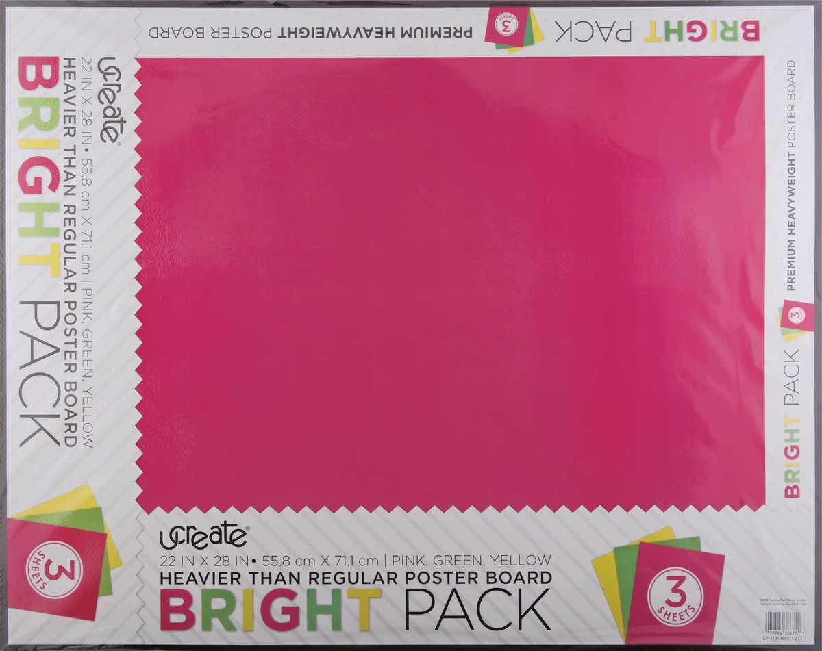 slide 2 of 10, U-Create Premium Neon Poster Board 3 Pack - Pink/Yellow/Green, 22 in x 38 in
