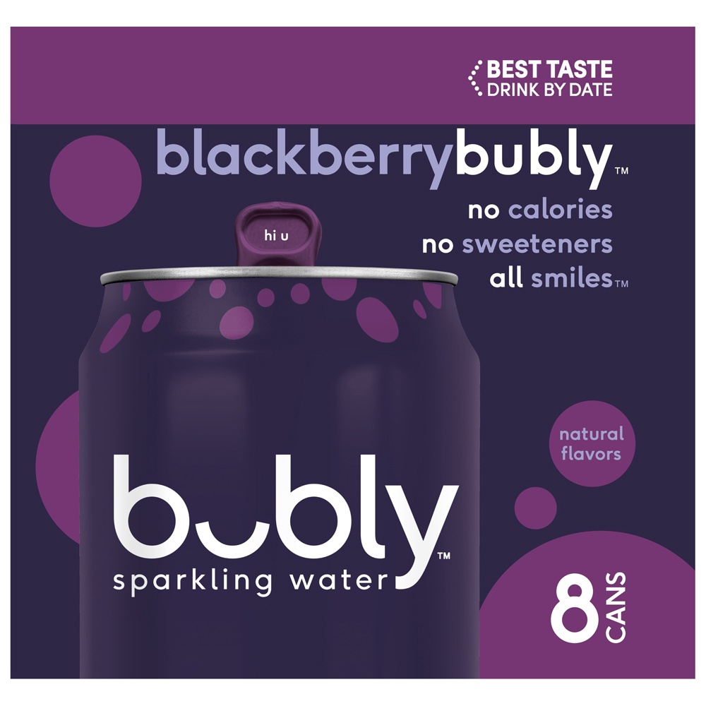 slide 2 of 4, bubly Blackberry Sparkling Water - 8pk/12 fl oz Cans, 8 ct; 12 fl oz