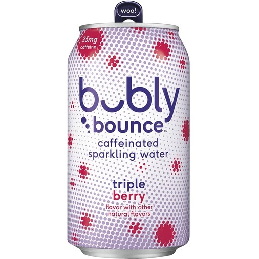 slide 1 of 1, Bubly Bounce Sparkling Water, Triple Berry, Caffeinated, 12 oz