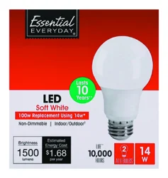 Essential Everyday LED Light Bulb, Soft White, 14 Watts, 2 Each
