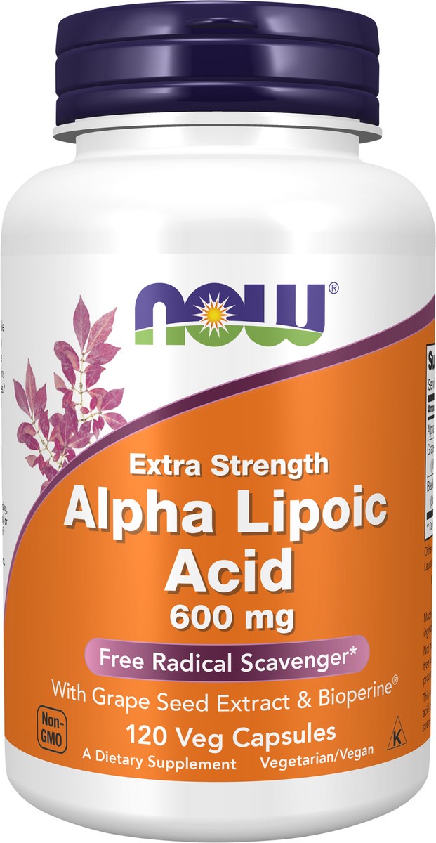 slide 6 of 8, NOW Alpha Lipoic Acid, Extra Strength 600 mg - 120 Veg Capsules, 120 ct
