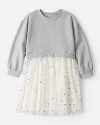 Carter's Carters Girls Metallic Star Long-Sleeve Tulle Dress - Grey Grey 12