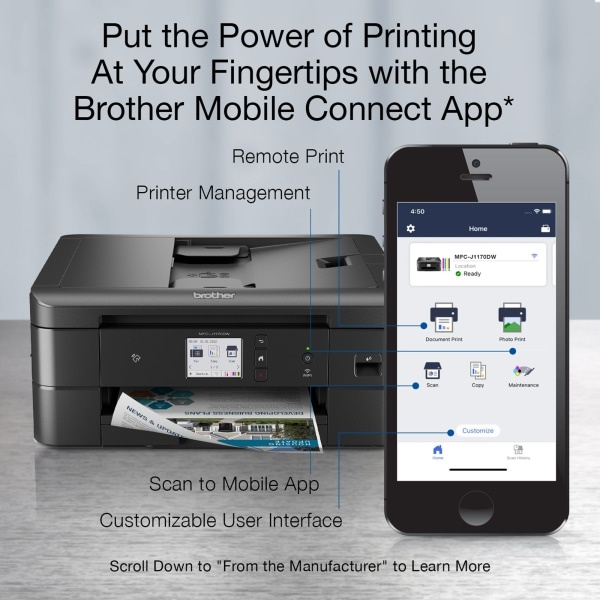 slide 4 of 10, Brother Mfc-J1170Dw Wireless Color Inkjet All-In-One Printer, 1 ct