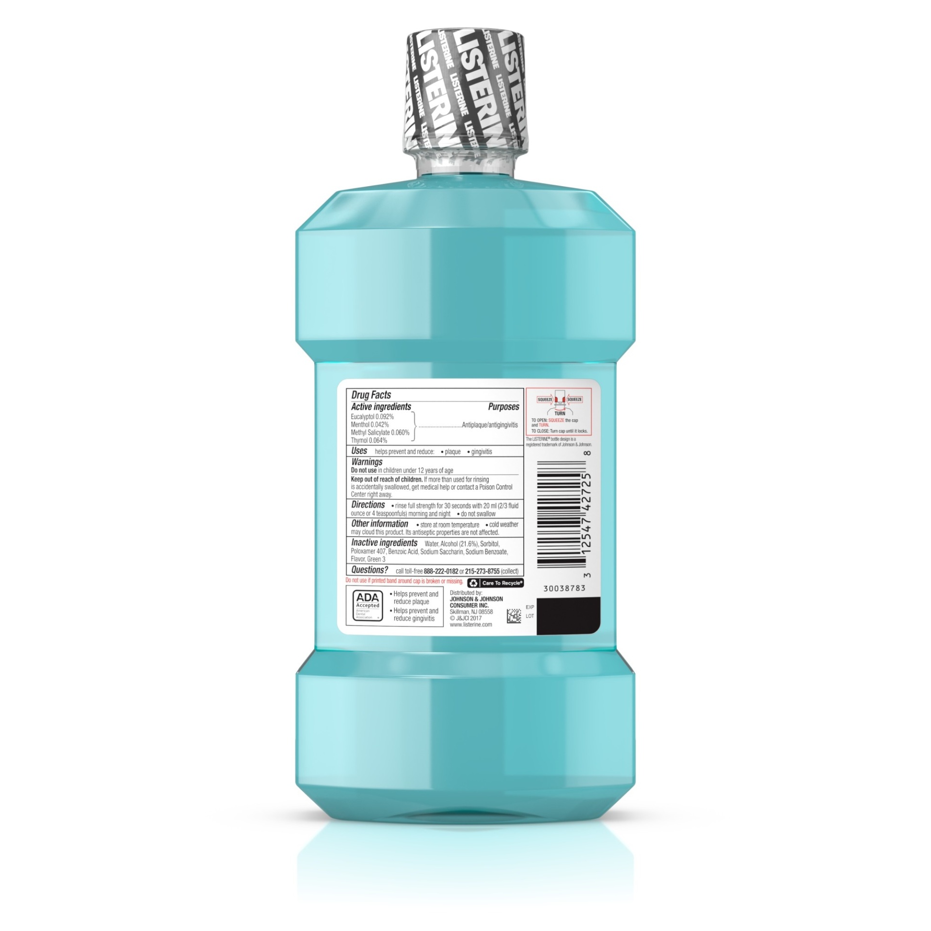 slide 5 of 5, Listerine Cool Mint Antiseptic Mouthwash for Bad Breath, Mint, 16.9 fl oz