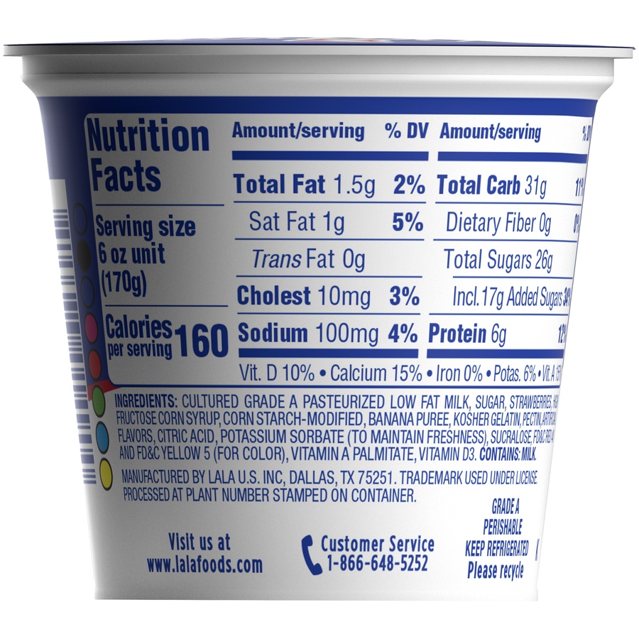 slide 4 of 5, LALA Reduced Fat Strawberry Banana Yogurt, 6 oz