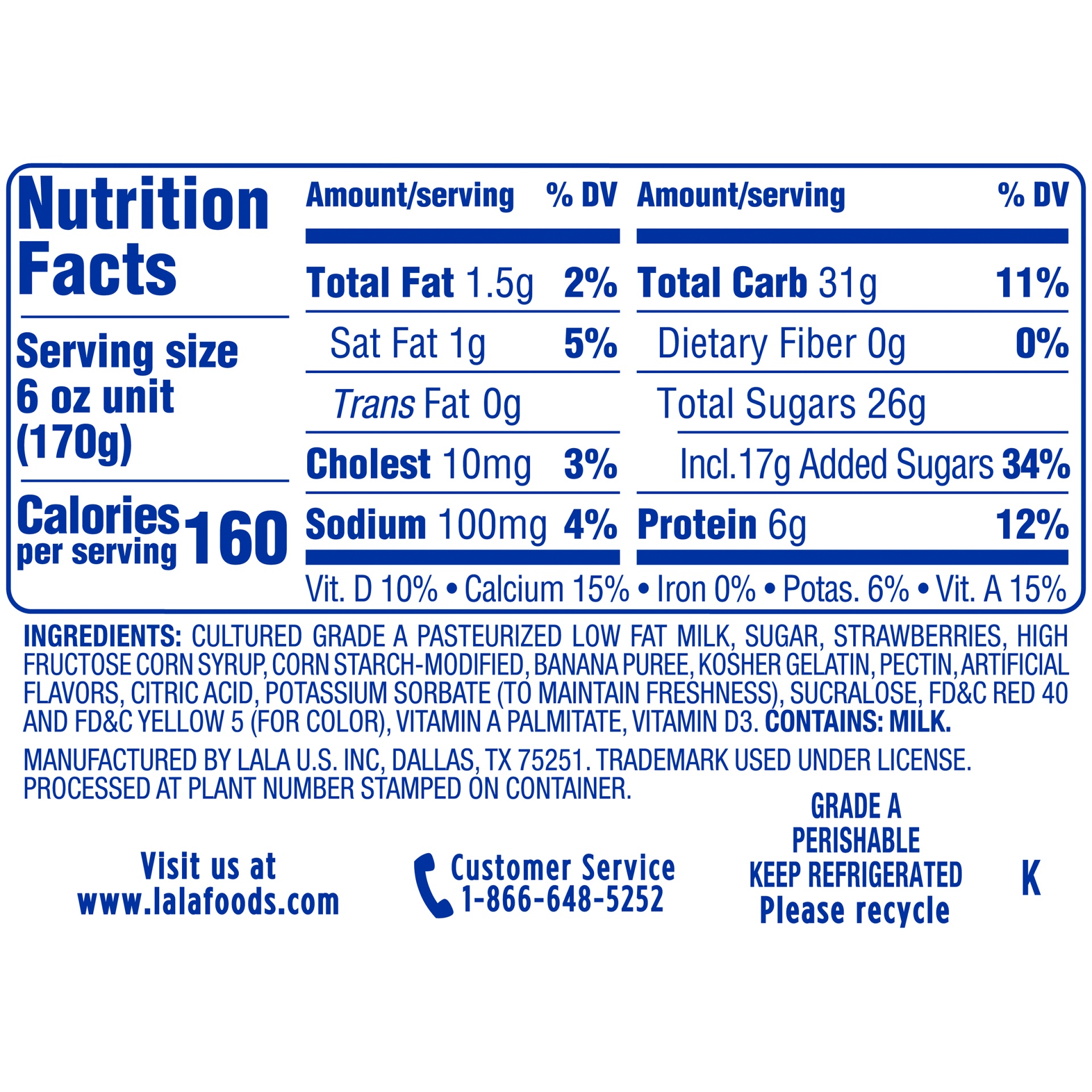 slide 5 of 5, LALA Reduced Fat Strawberry Banana Yogurt, 6 oz