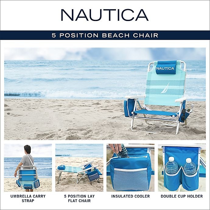 slide 3 of 3, Nautica5-Position Beach Chair - Blue, 1 ct