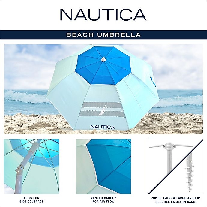 slide 3 of 5, Nautica Beach Umbrella - Blue, 7 ft