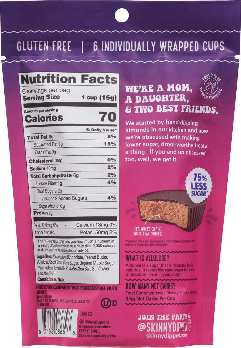 slide 9 of 9, SkinnyDipped Dark Chocolate Peanut Butter Cups, 1 ct