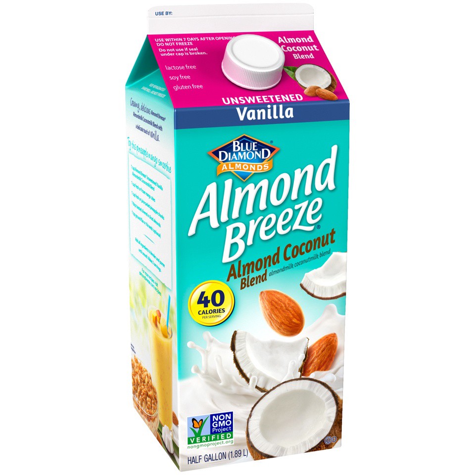 slide 4 of 4, Almond Breeze Almondmilk, Vanilla, Unsweetened, Coconutmilk Blend, 1/2 gal