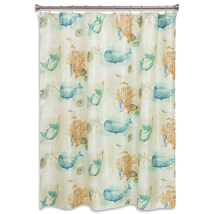 slide 1 of 1, Bacova Sea Splash Shower Curtain - Blue/Coral, 1 ct