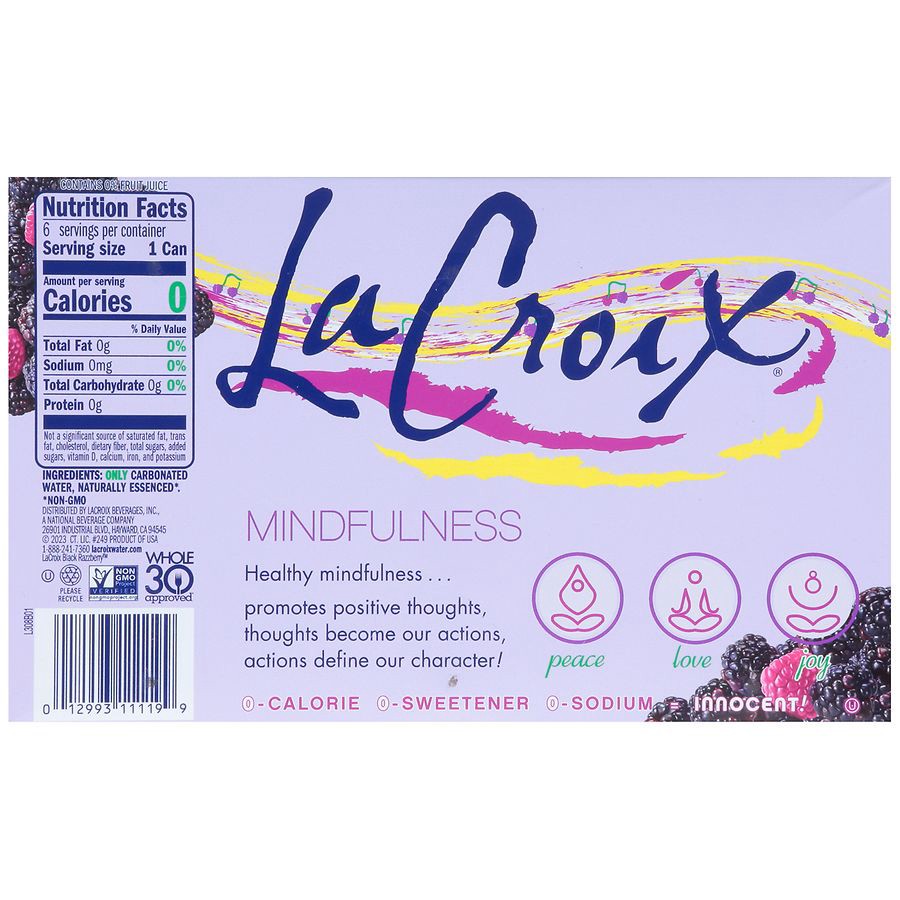 slide 2 of 5, La Croix Black Razzberry Sparkling Water 6 - 12 fl oz Cans, 12 fl oz x 6 ct