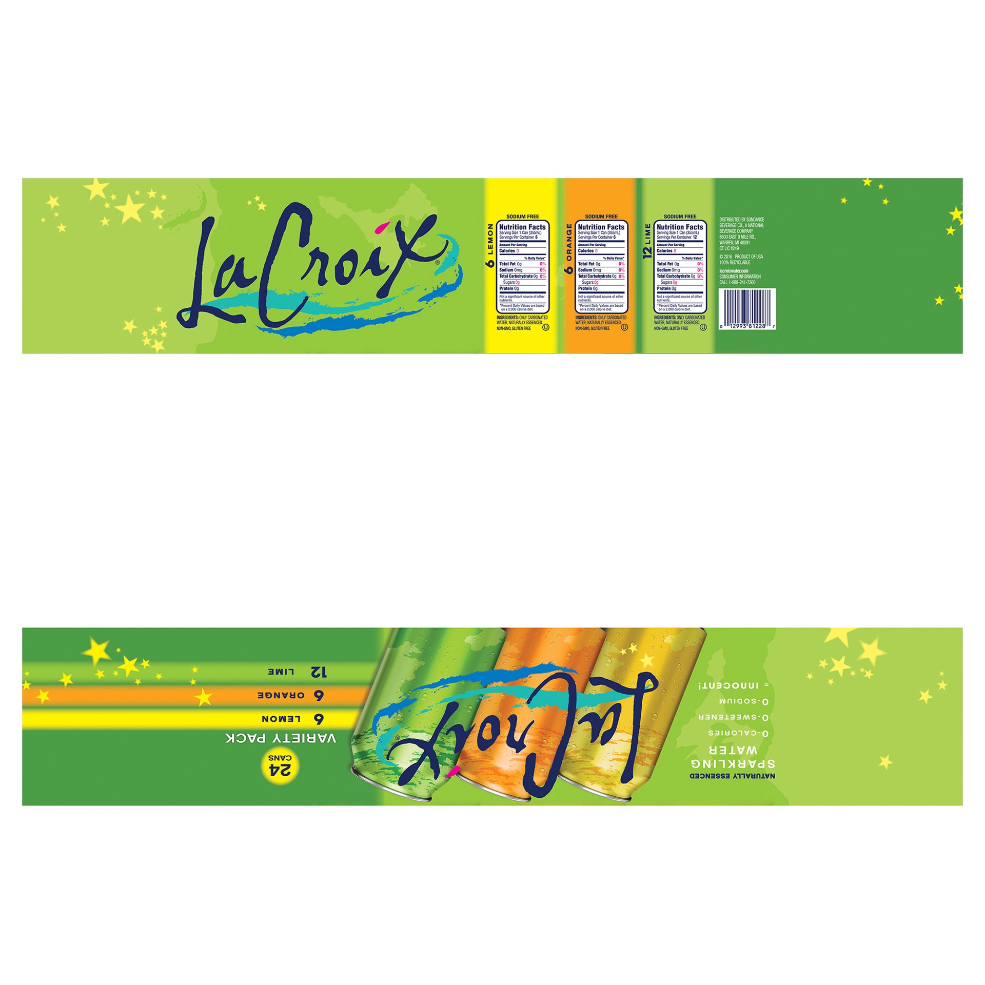 slide 2 of 2, La Croix Lacroix Sparkling Var Lemon, Lime And Orange - 24 ct; 12 fl oz, 24 ct; 12 fl oz