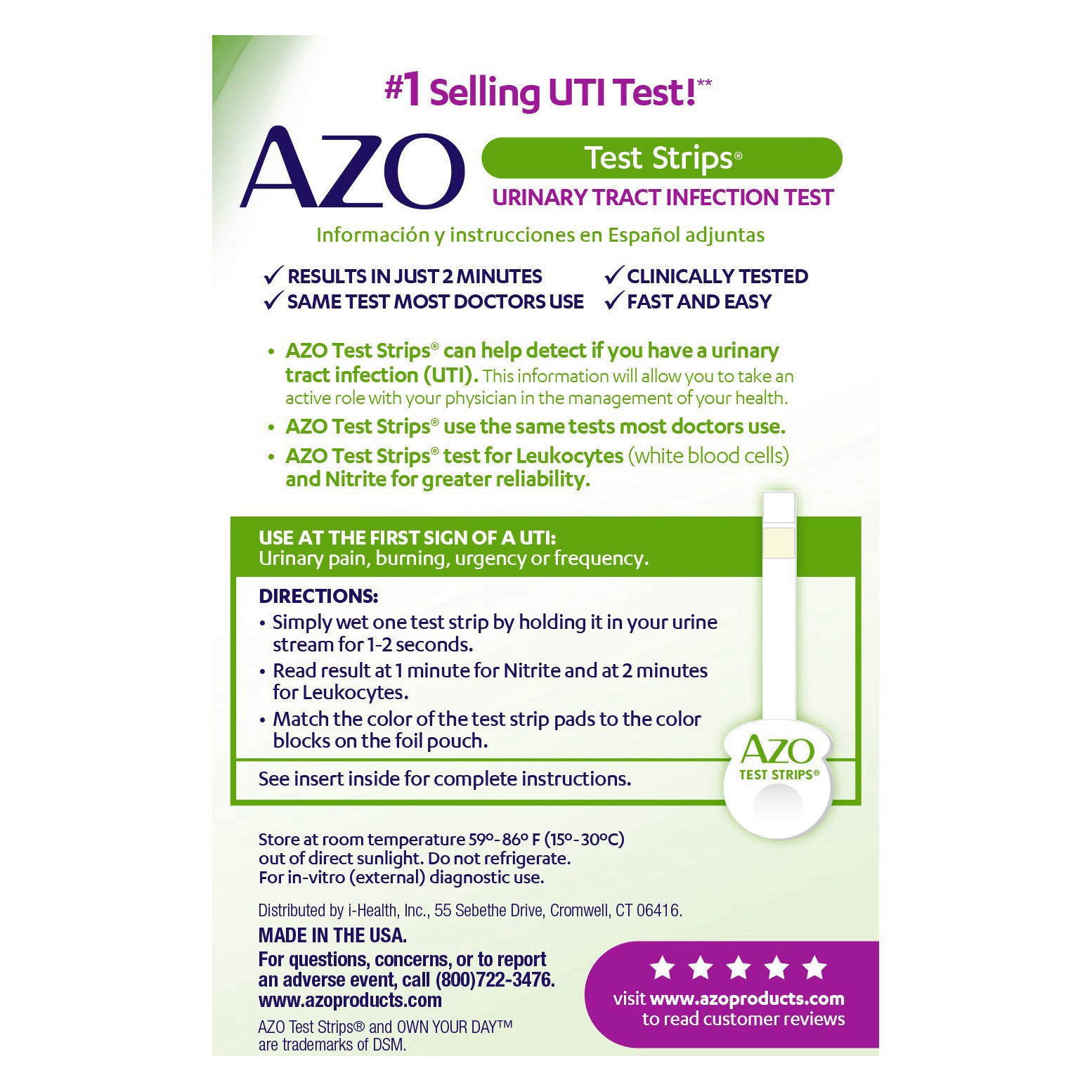 slide 5 of 7, AZO Test Strips Urinary Tract Infection, 3 ct