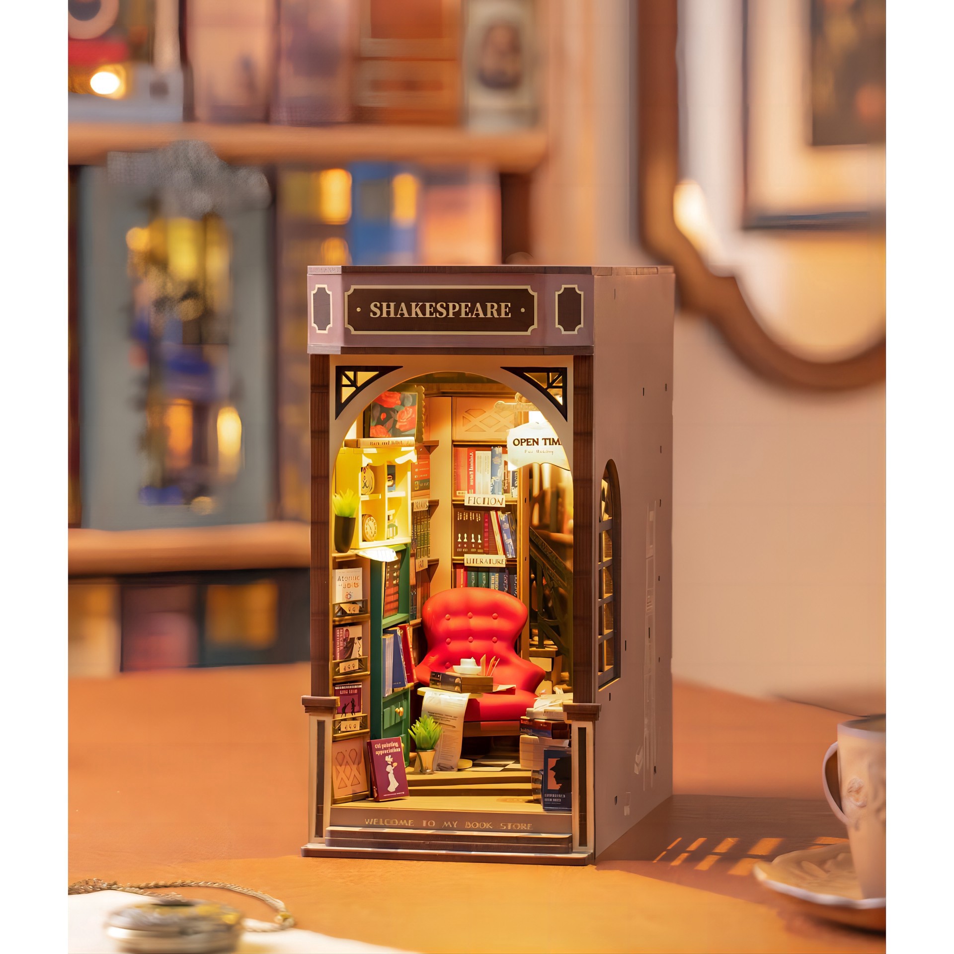 slide 7 of 11, Rolife Bookstore Book Nook Shelf Insert Diy Miniature Kit, 7.87 in x 4.52 in x 8.66 in