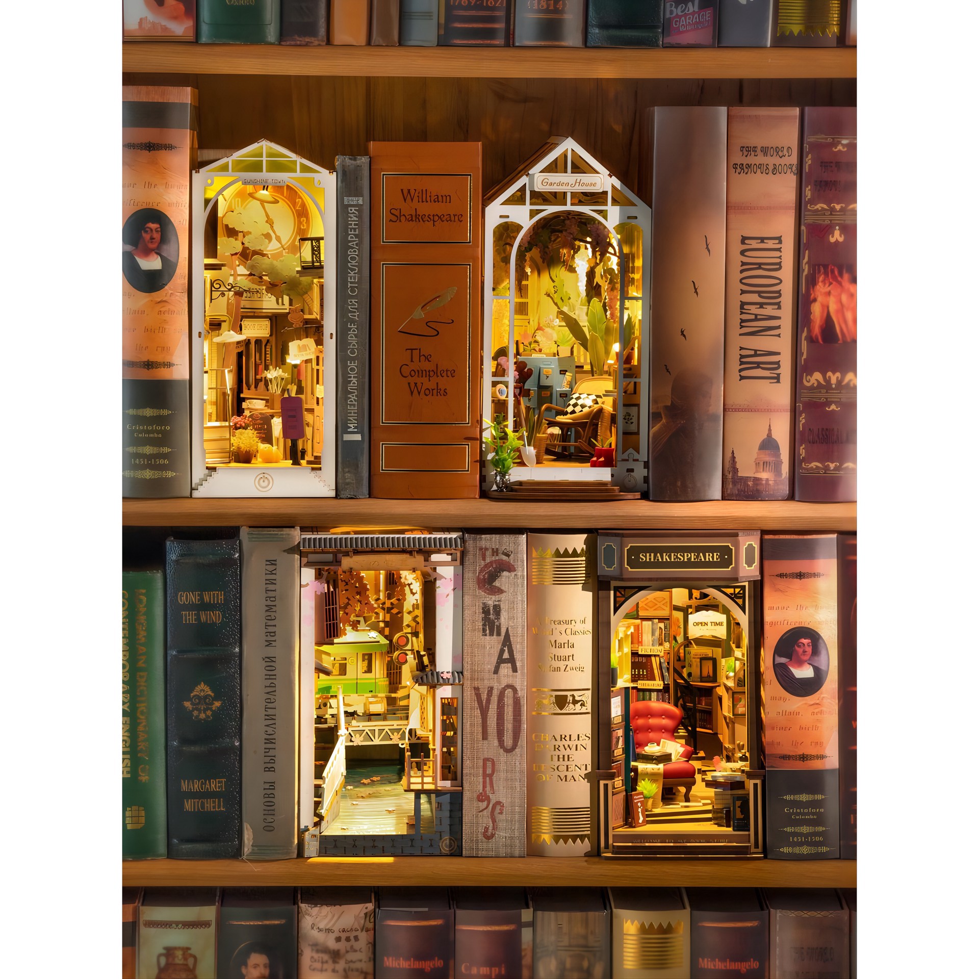 slide 9 of 11, Rolife Bookstore Book Nook Shelf Insert Diy Miniature Kit, 7.87 in x 4.52 in x 8.66 in