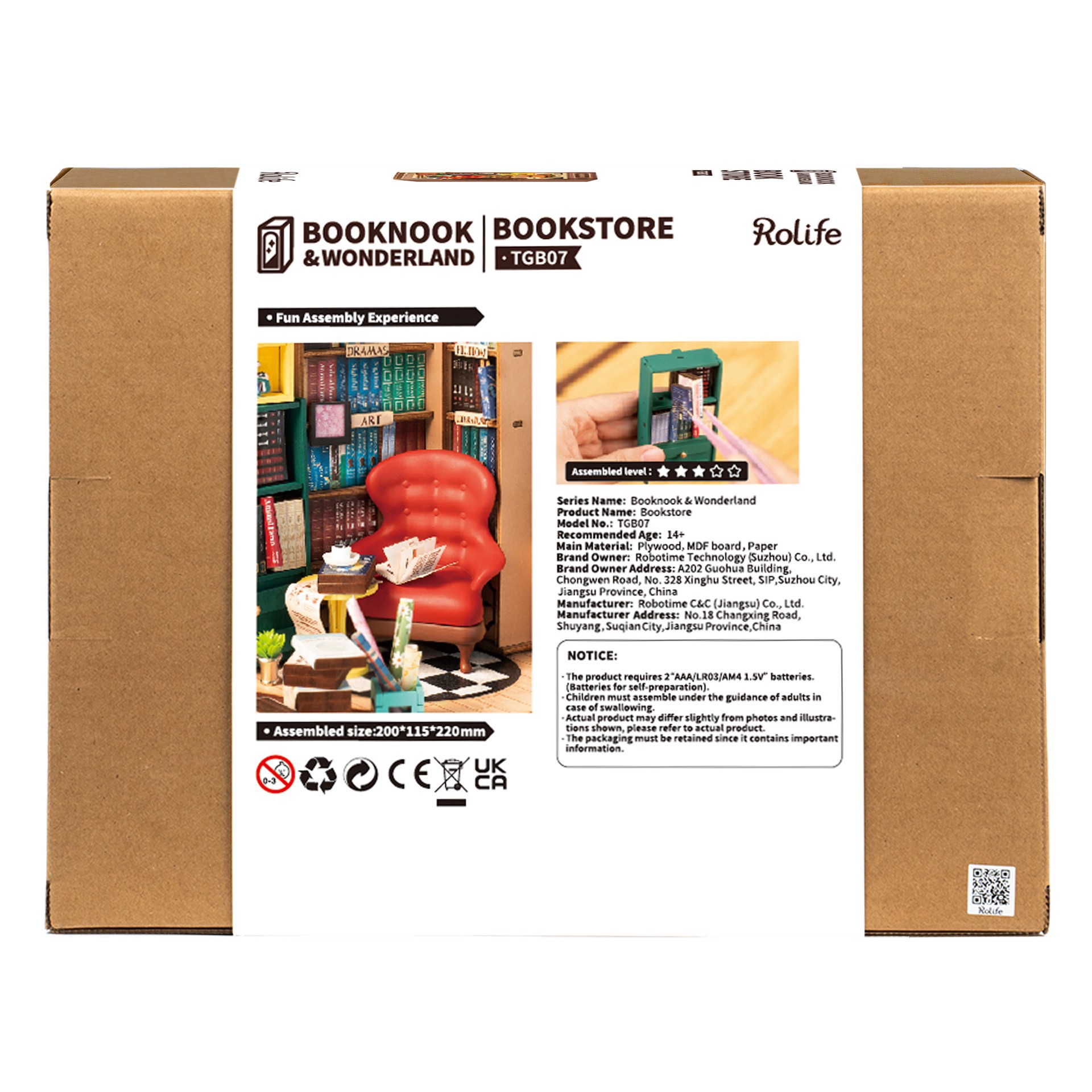 slide 2 of 11, Rolife Bookstore Book Nook Shelf Insert Diy Miniature Kit, 7.87 in x 4.52 in x 8.66 in