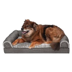 FurHaven Cooling Gel Foam Luxe Faux Fur & Performance Linen Sofa-Style Dog Bed Cover, Large, Charcoal