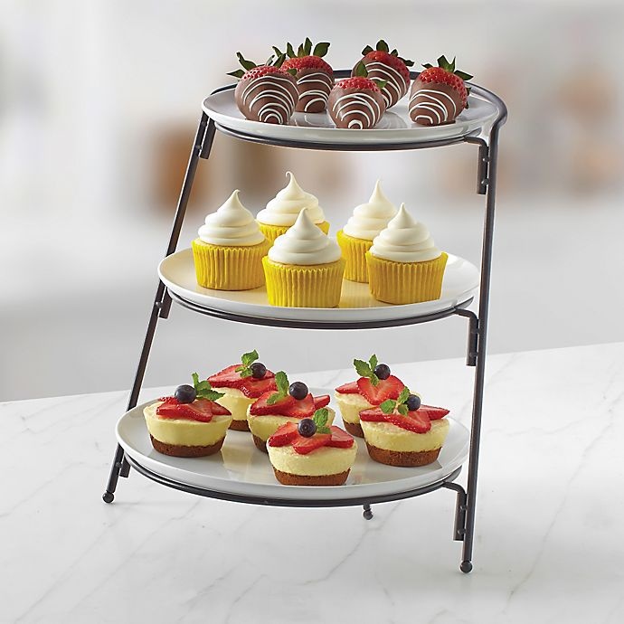 slide 2 of 2, B. Smith 3-Tier Buffet Server with Graduated Size Plates - White, 1 ct