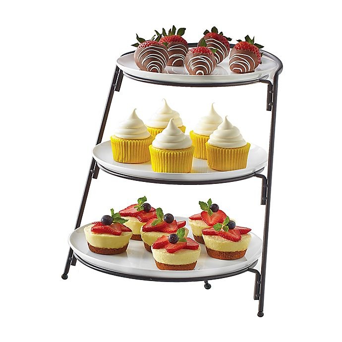slide 1 of 2, B. Smith 3-Tier Buffet Server with Graduated Size Plates - White, 1 ct