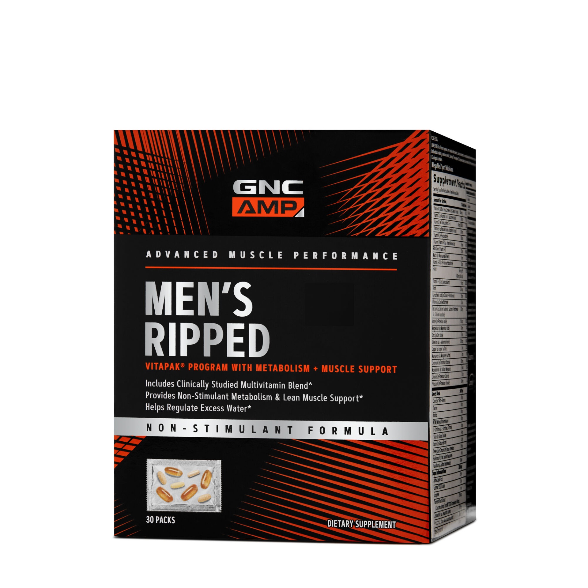 slide 1 of 1, GNC AMP Men's Ripped Vitapak Program With Metabolism + Muscle Support* - Non Stim, 30 ct