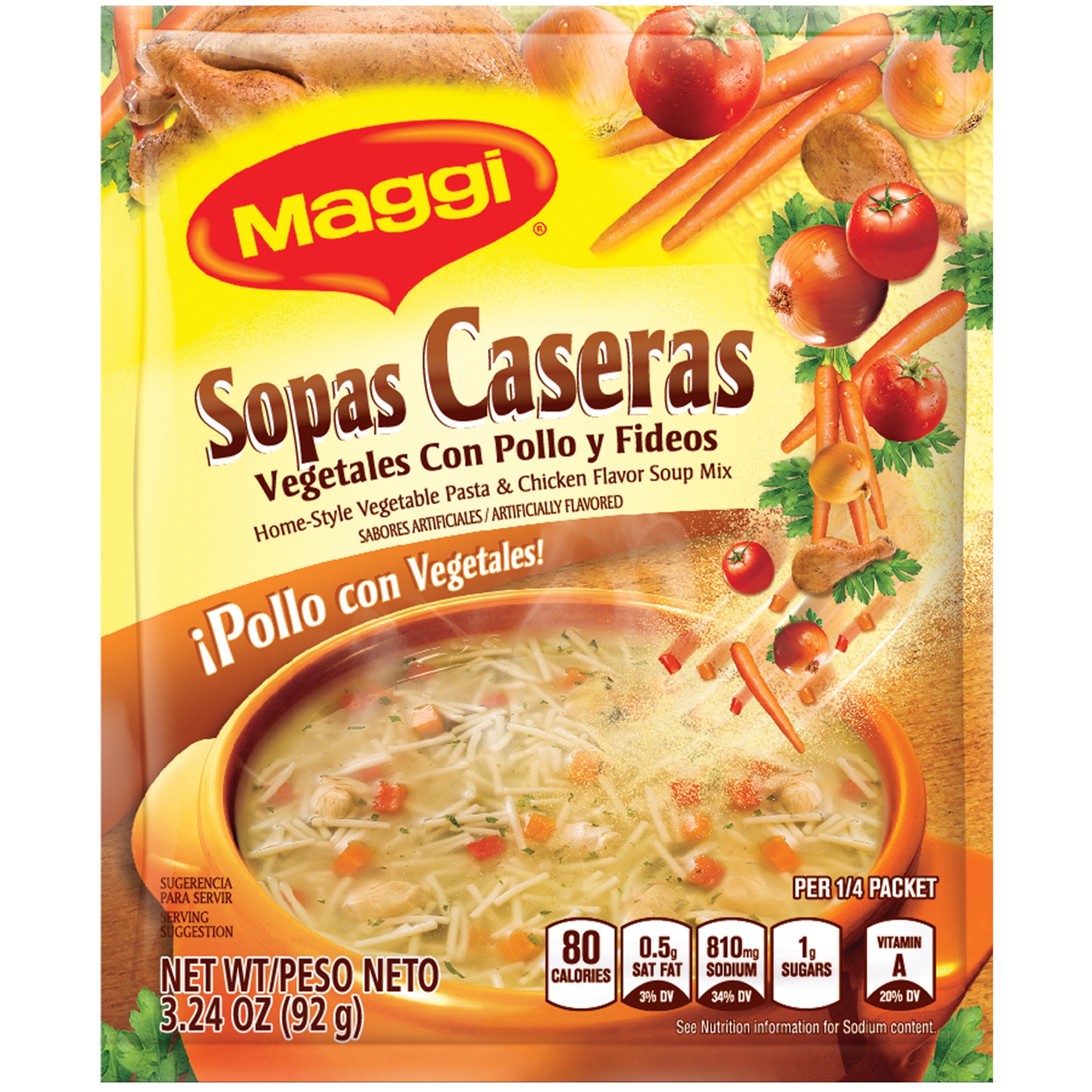 slide 1 of 9, Maggi Home-Style Vegetable Pasta & Chicken Flavored Soup Mix, 3.24 oz