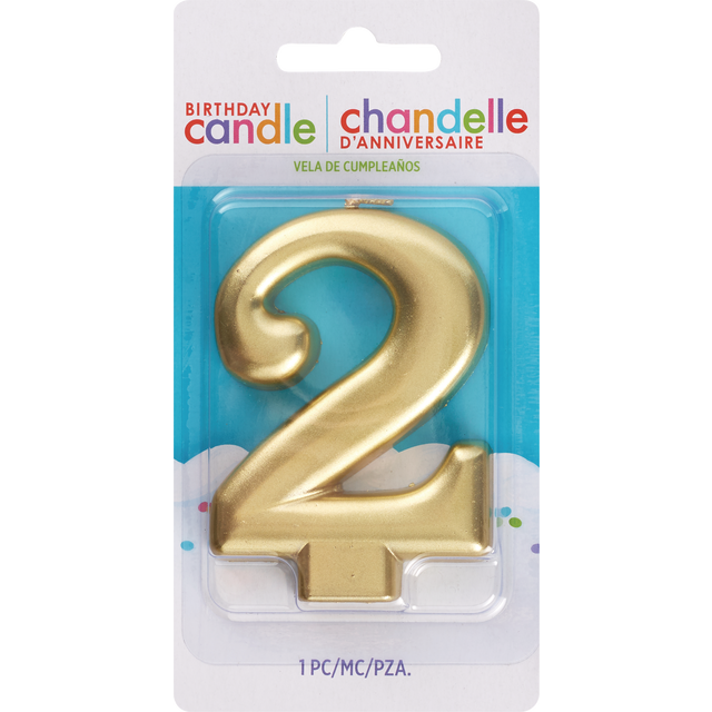 slide 1 of 1, AMSCAN Cndl Metallic Numeral #2 Gold, 1 ct