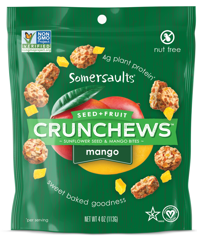 slide 1 of 1, Somersaults Crunchews Mango Sunflower Seed Bites, 4 oz