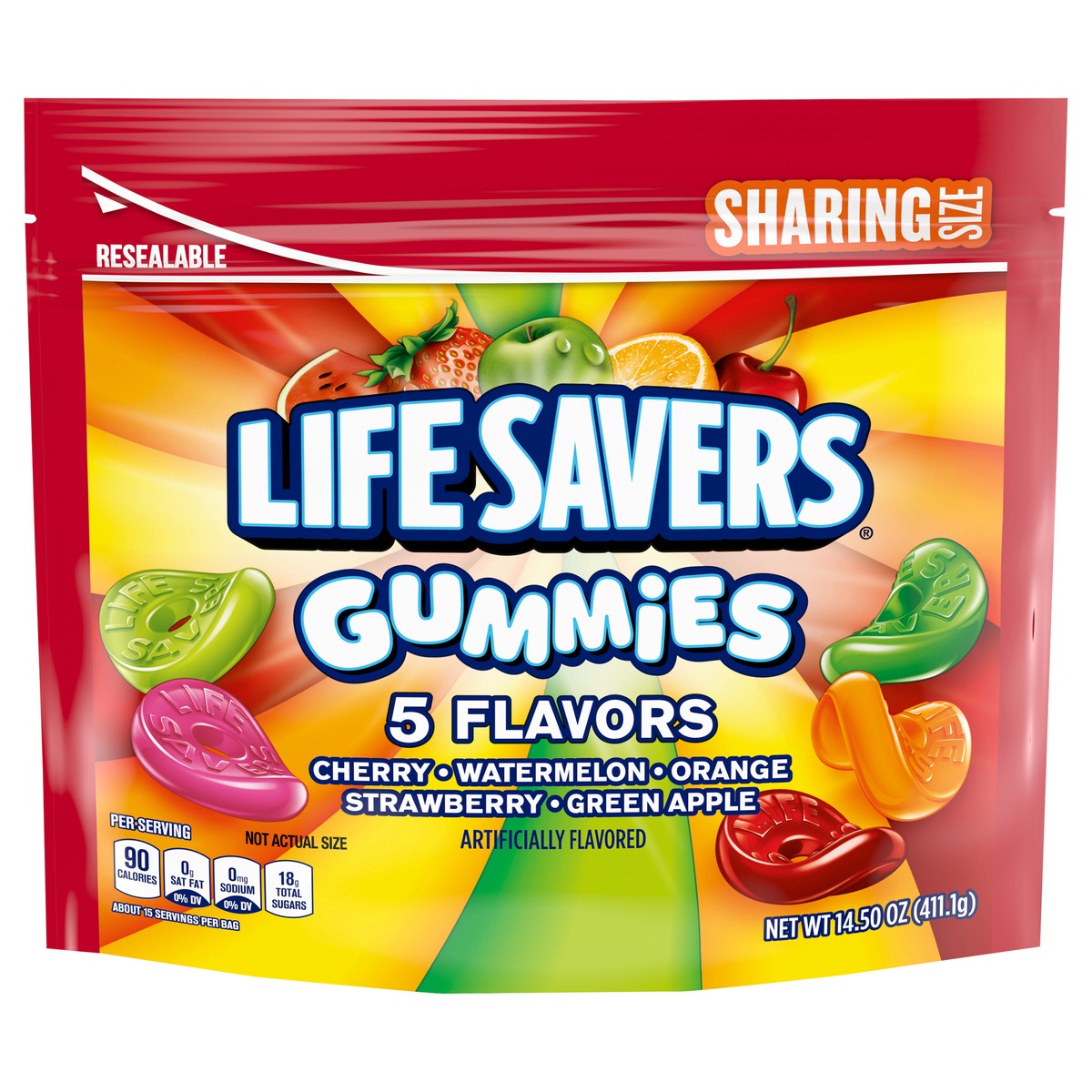 slide 1 of 8, LIFE SAVERS Gummies 5 Flavors Candy, 14.5-Ounce Sharing Size Bag, 14.5 oz