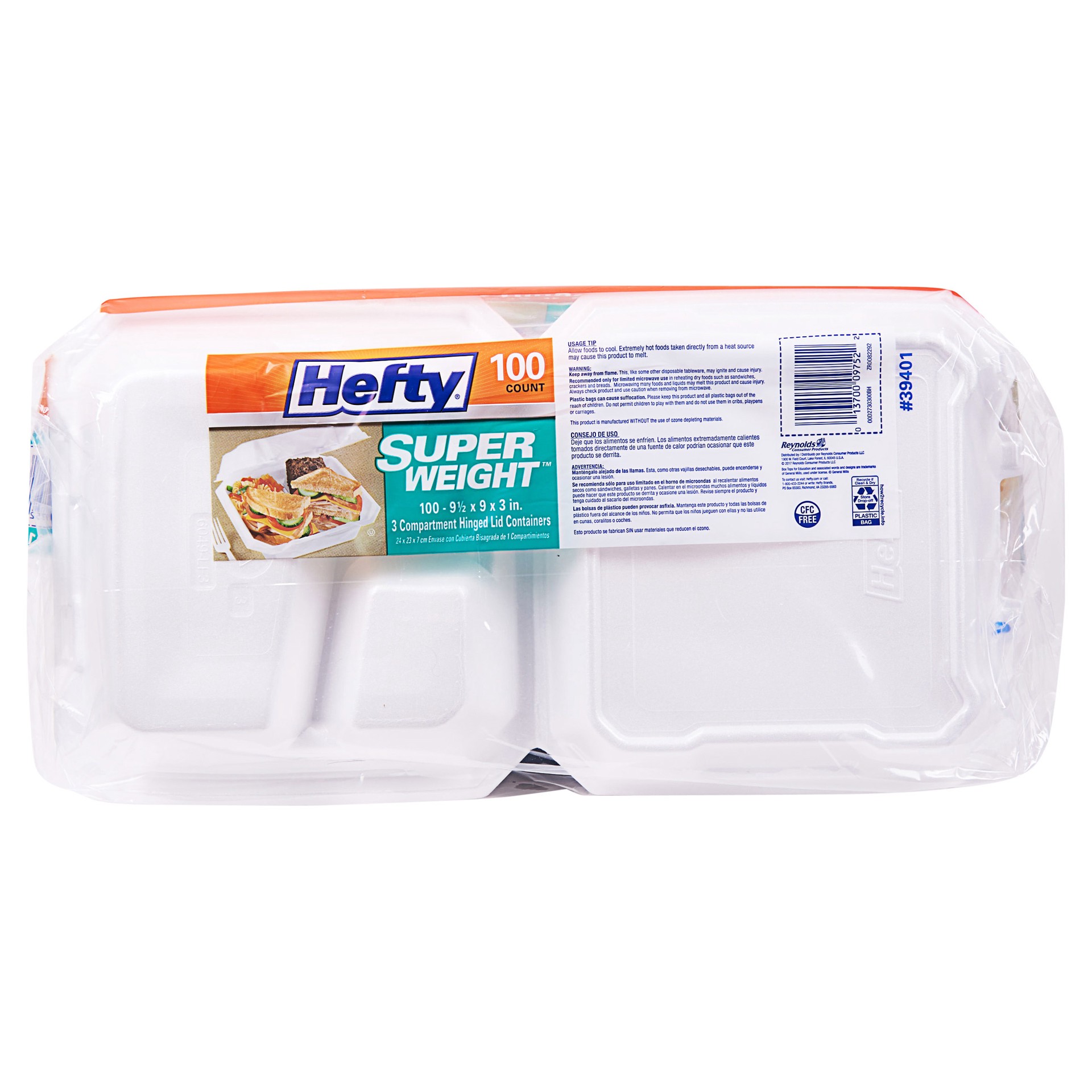  Hefty Hefty Foam Compartment 9 Hinged Lid Tray