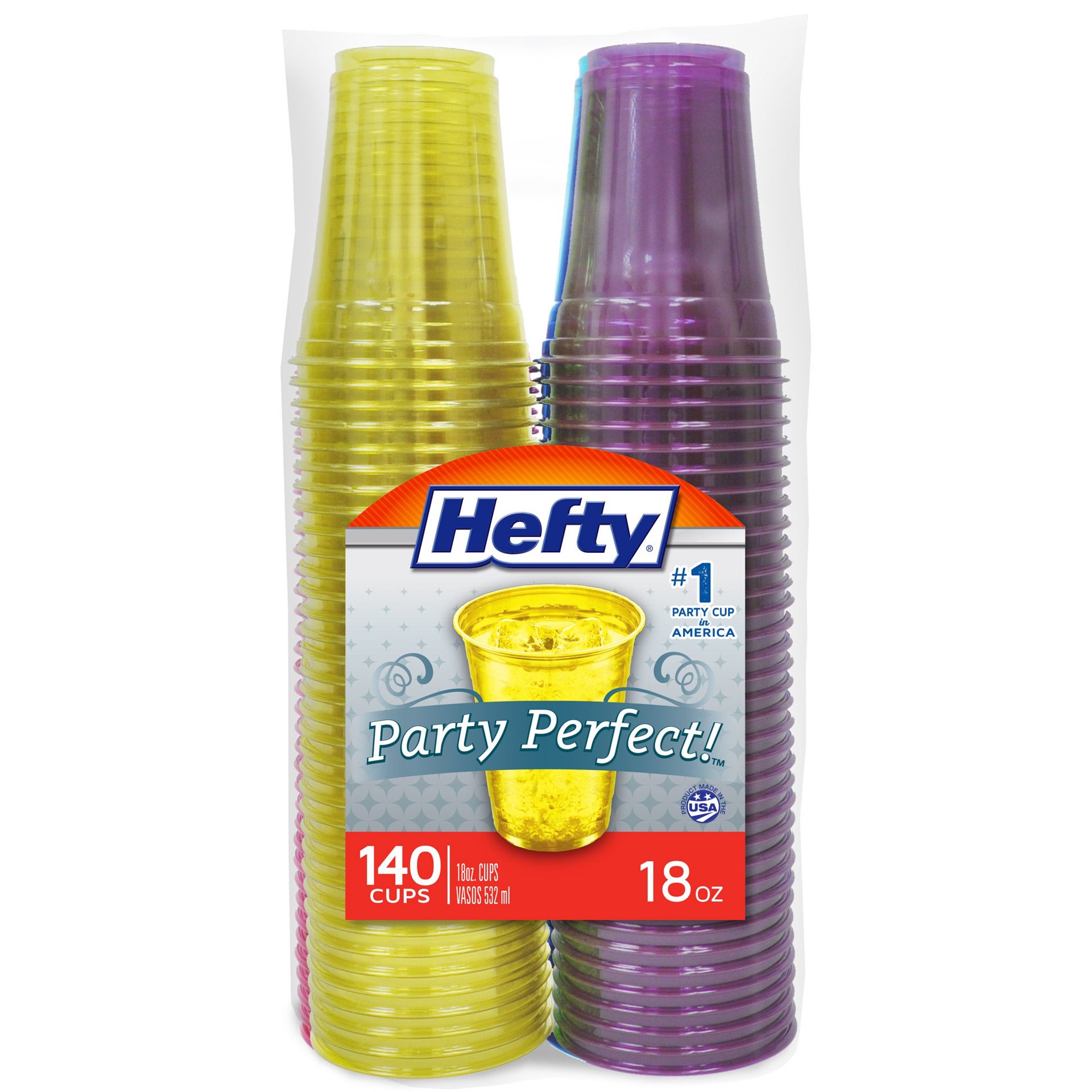 slide 1 of 1, Hefty Party Perfect! Plastic Cold Cup, Assorted Colors, 18 oz, 140 count, 